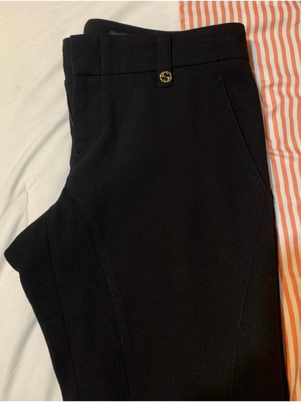 Gucci Black Slim Ponte Trousers with Gold Emblem